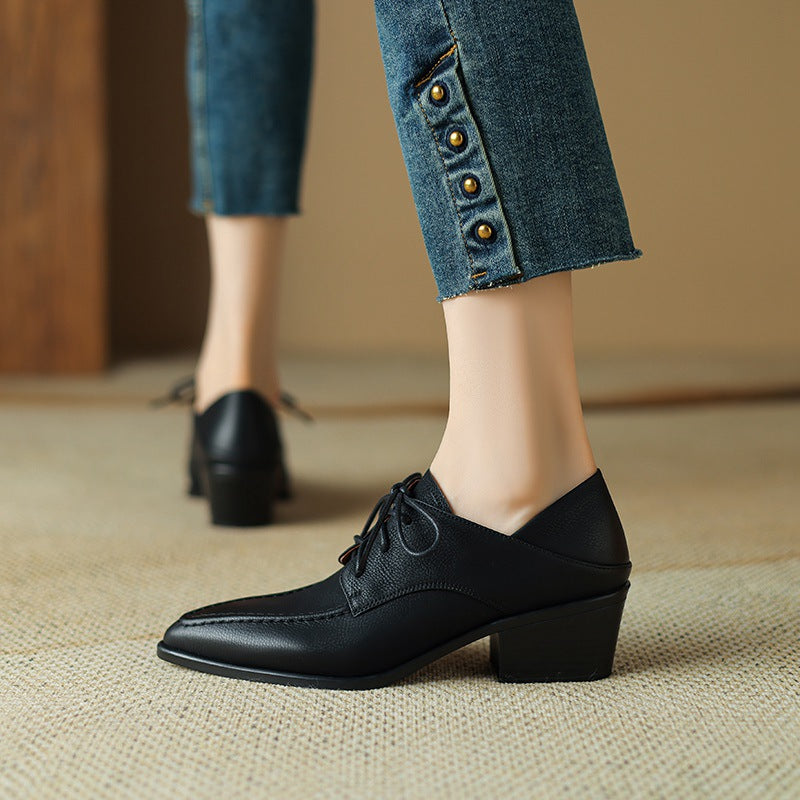 Women's Retro Strap Chunky Heel Pointed-Toe Shoes