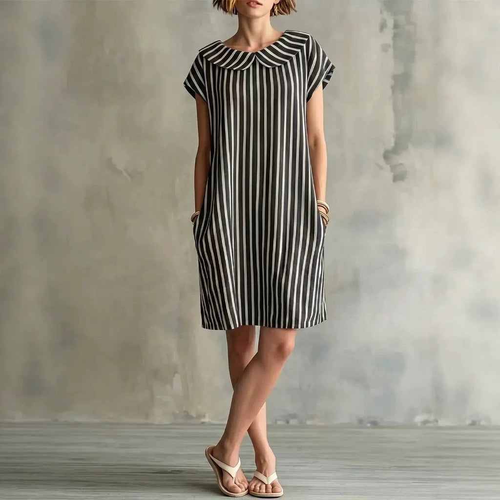 Women's Striped Bodycon Midi Dress – High-Waist Sleeveless