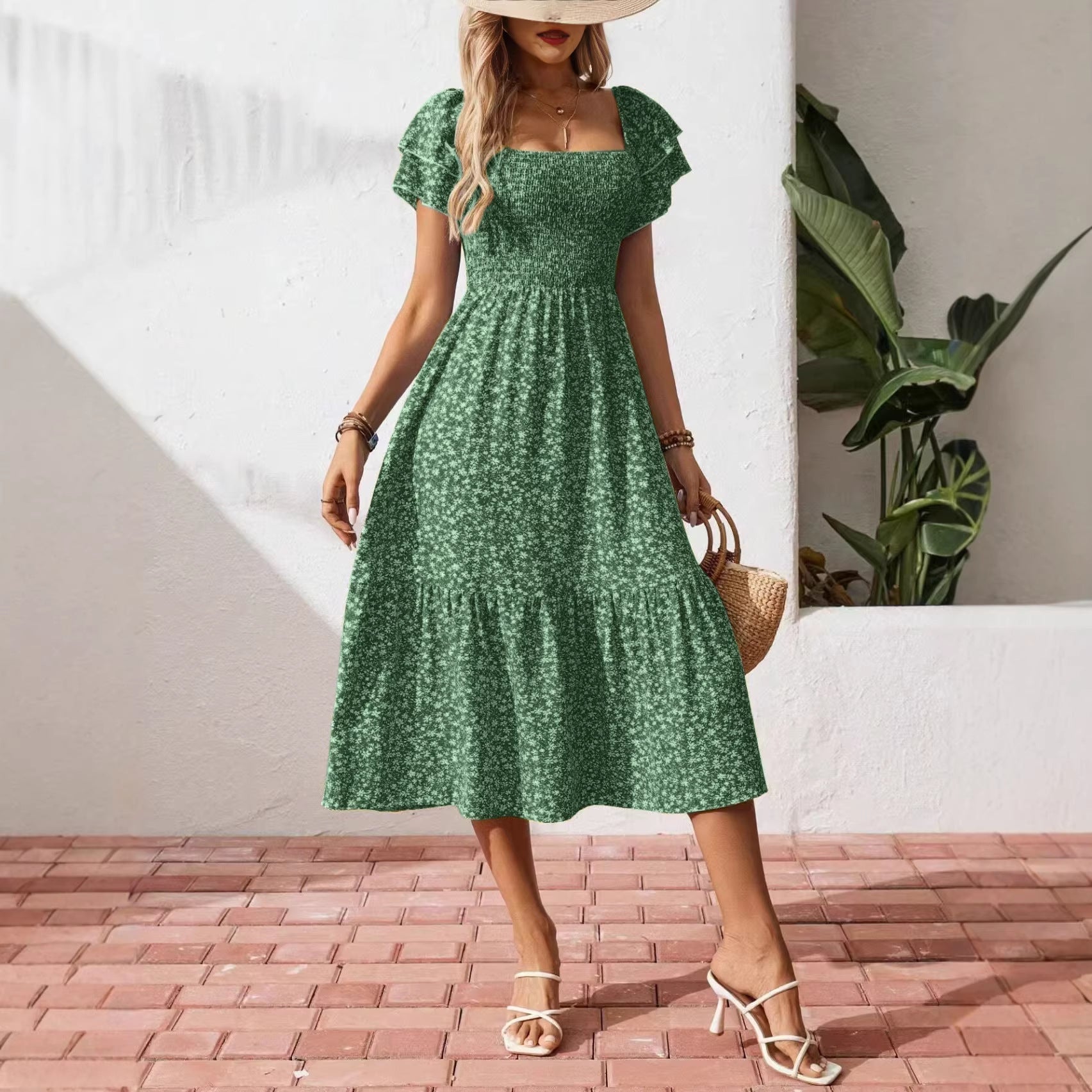 Plus Size Backless Midi Dress – Elegant Pleated Summer Party Dress