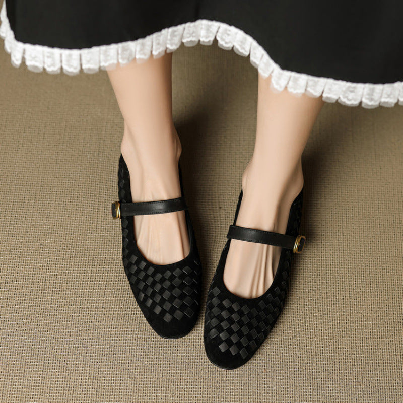 Women's Sheepskin Mary Jane Shoes – Single Strap Round Toe Flat Leather Shoes