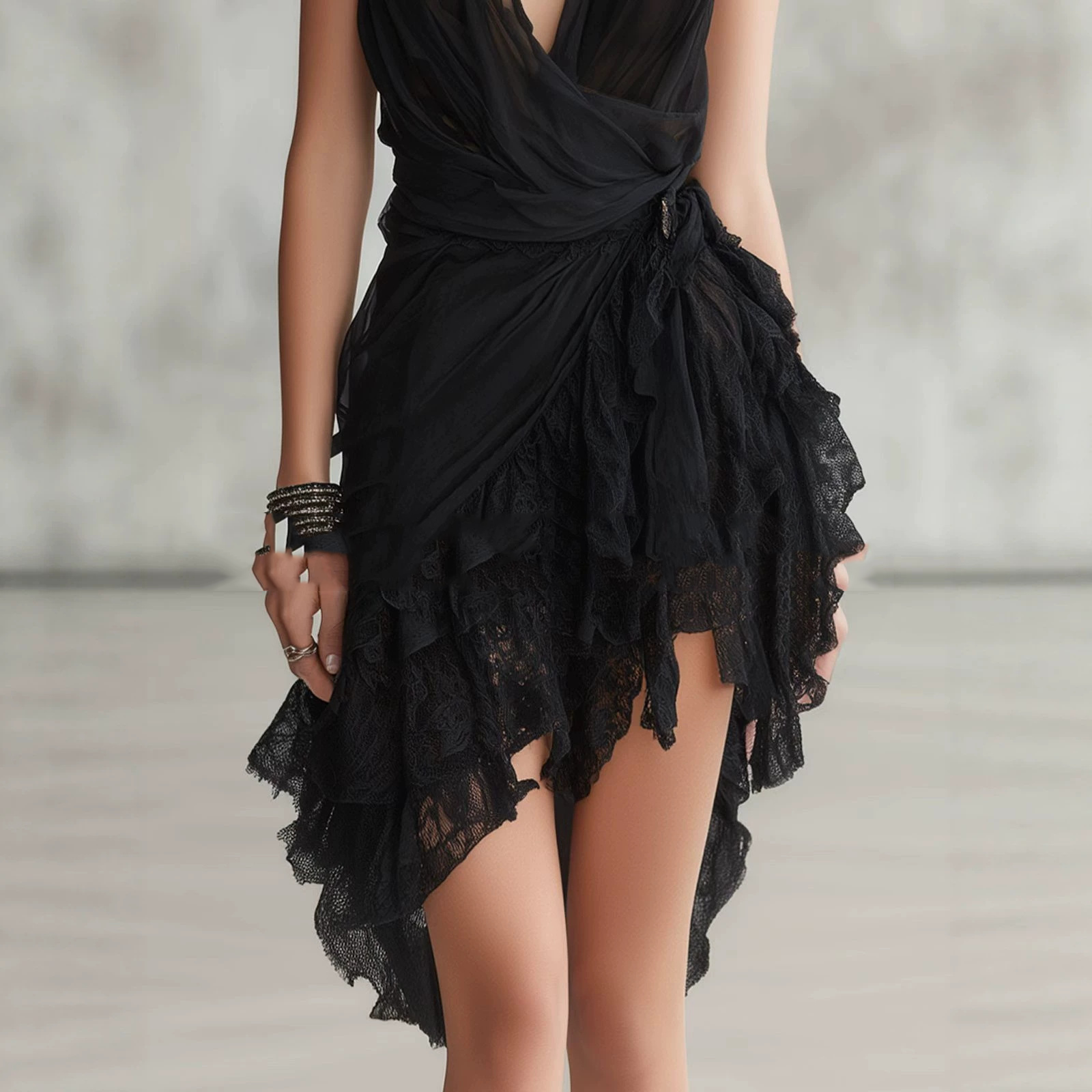 Women's Deep V-Neck Chiffon Lace Cami Dress