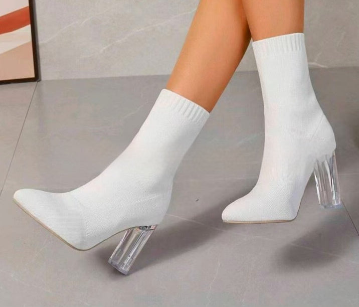 Women’s Chunky-Heeled Knitted Suede Ankle Boots