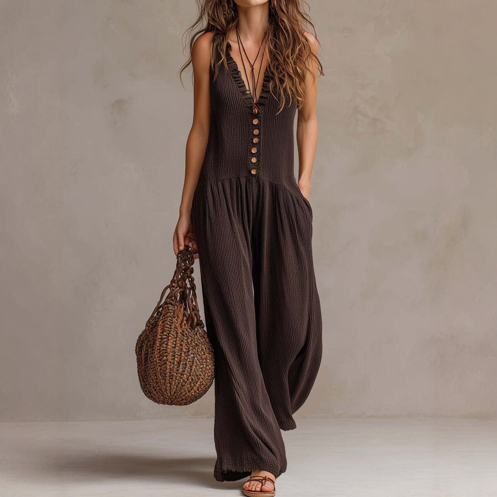 Women’s Loose V-Neck Sleeveless Wide-Leg Jumpsuit
