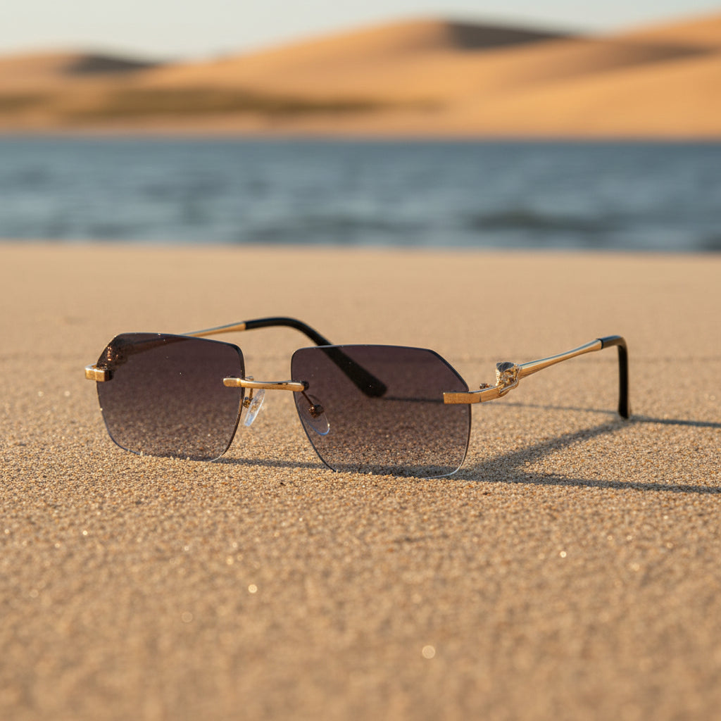 Gold Frame Cheetah Rimless Sunglasses – INS Hip-Hop Style