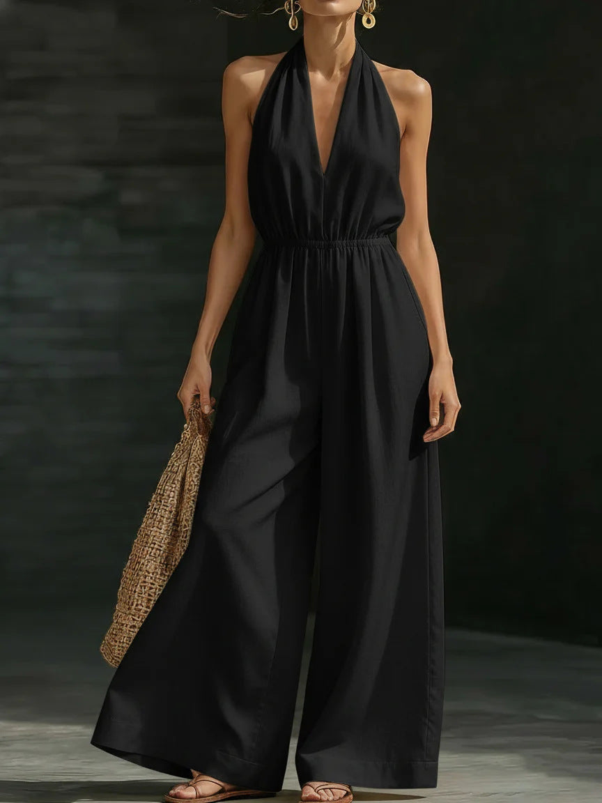 Women’s V-Neck Halter Neck Wide-Leg Jumpsuit