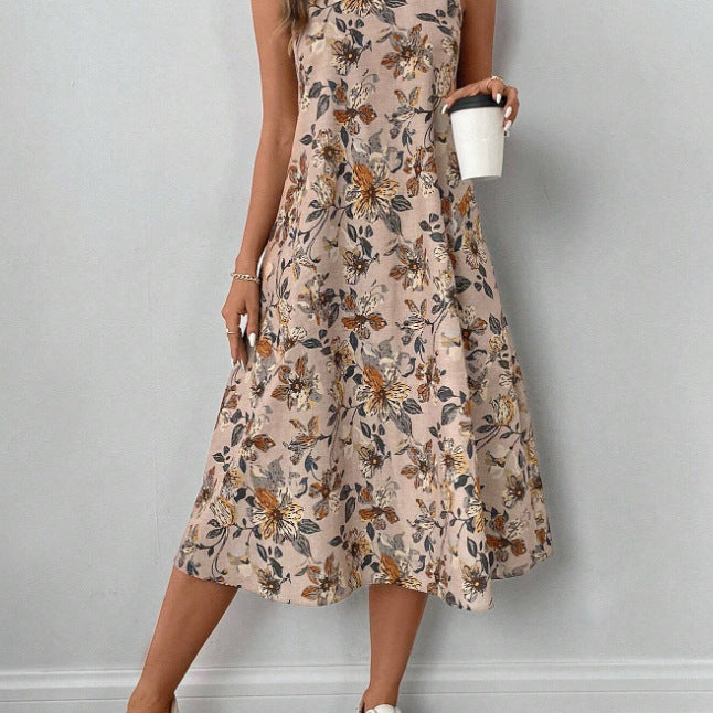 Floral Print A-Line Midi Dress with Pockets | Boho Vintage
