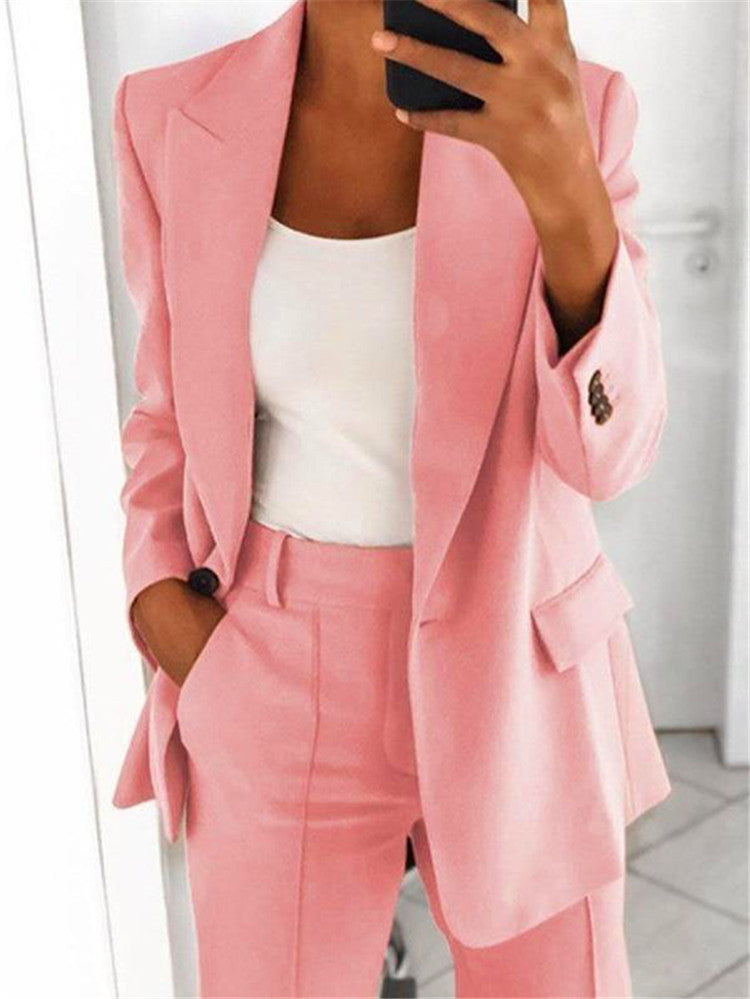Lapel Blazer & Slim-Fit Trousers Two-Piece Suit – 10 Colors XS–5XL
