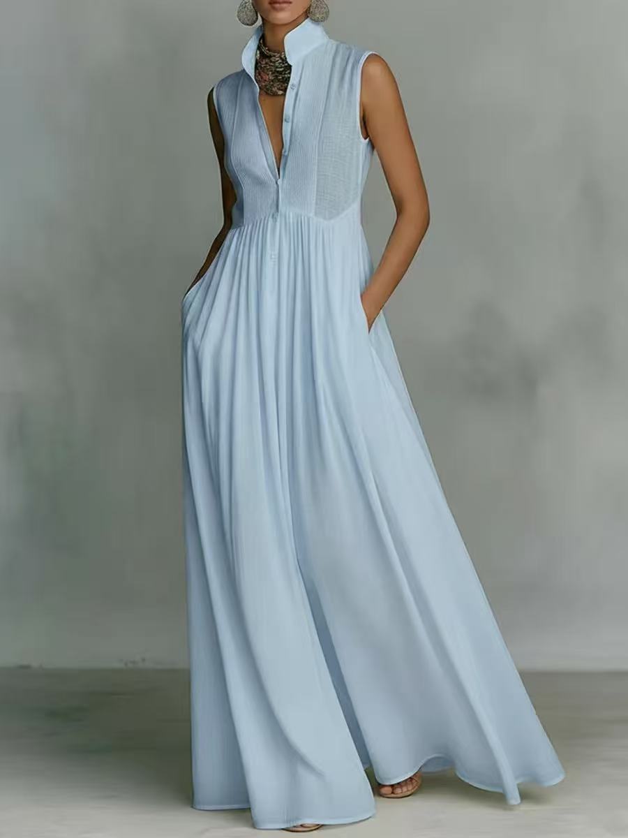 Women's French-Style High-Waist Midi Dress with Ribbon Tie