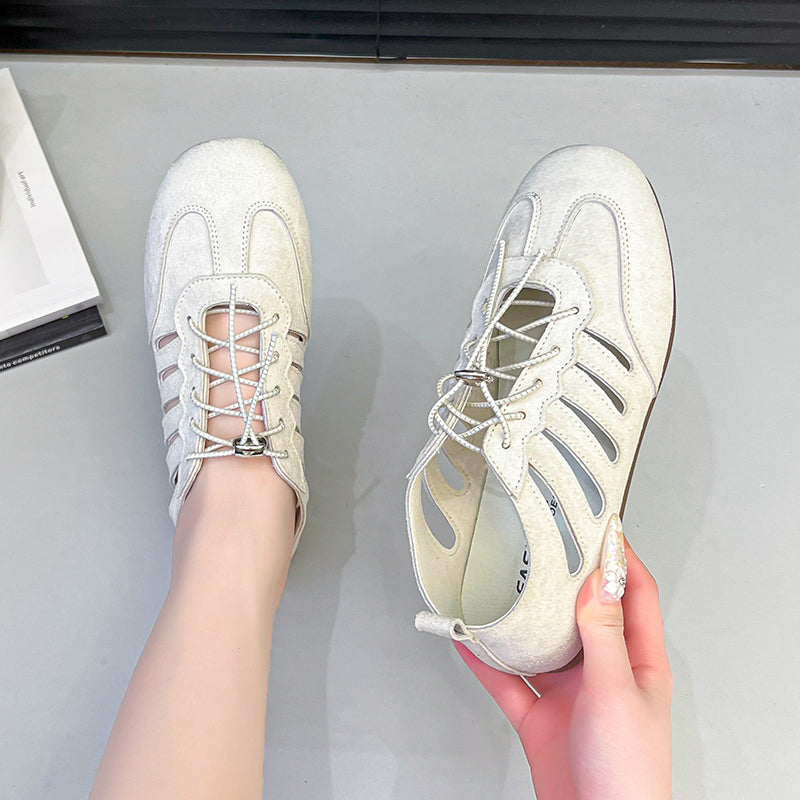 Women's French Hollow Mary Jane Flats – Lace-Up Hidden Platform