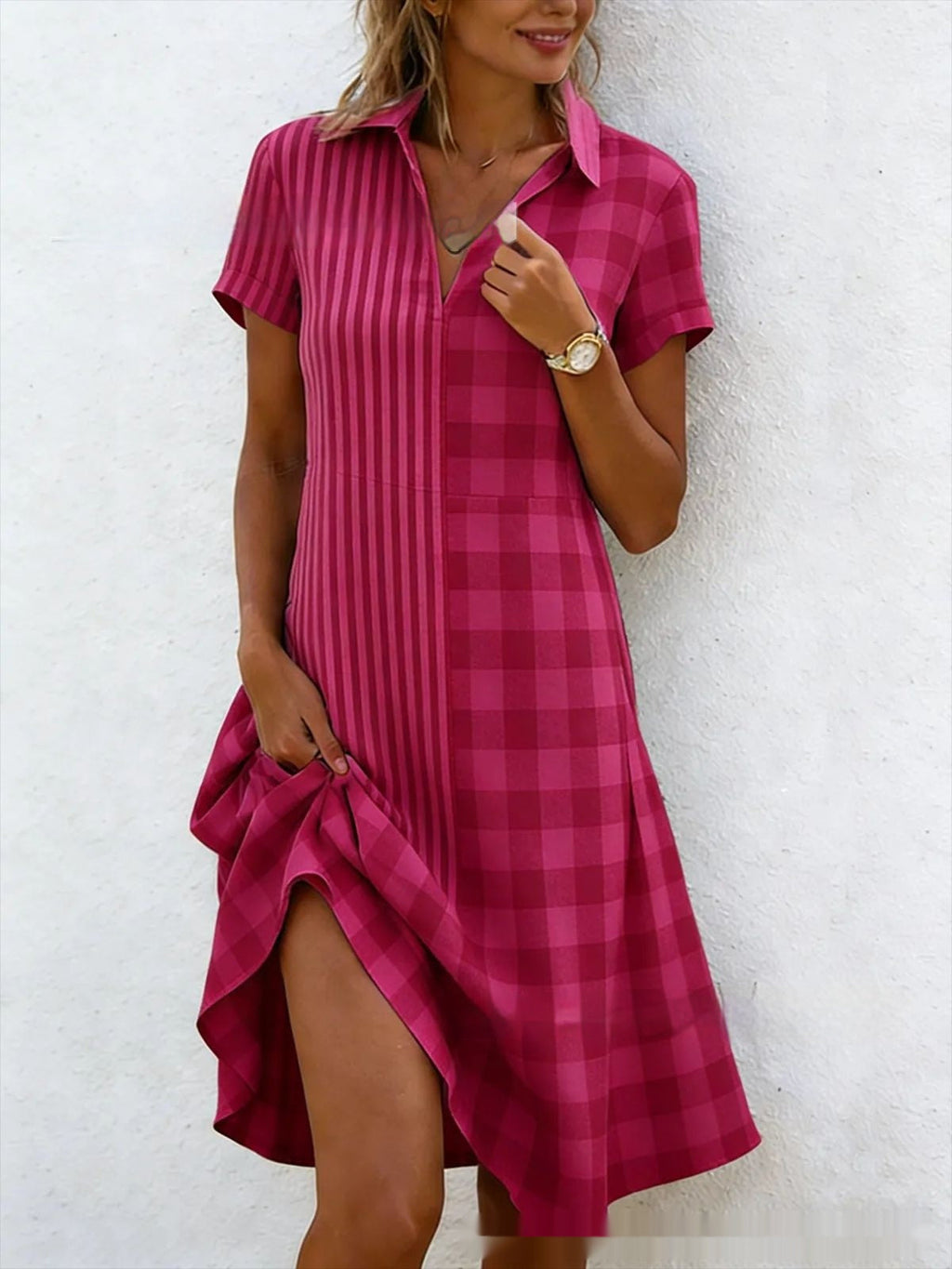 Women's Bohemian 3D Printed V-Neck Short-Sleeve Maxi Dress