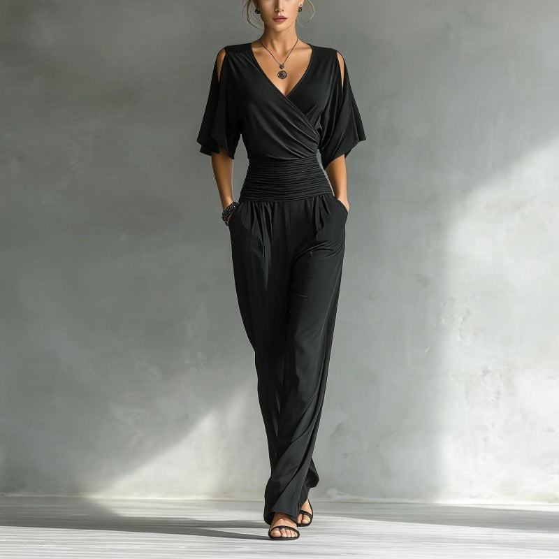 Women's V-Neck Slim Fit Straight Leg Jumpsuit
