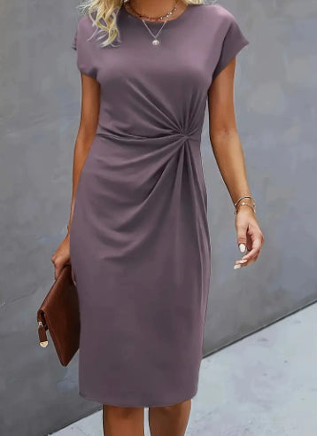 Front Knot Bodycon Midi Dress – Round Neck Sleeveless Tie Dress