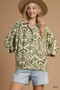 Umgee Abstract Print Button-Up Oversized Shirt