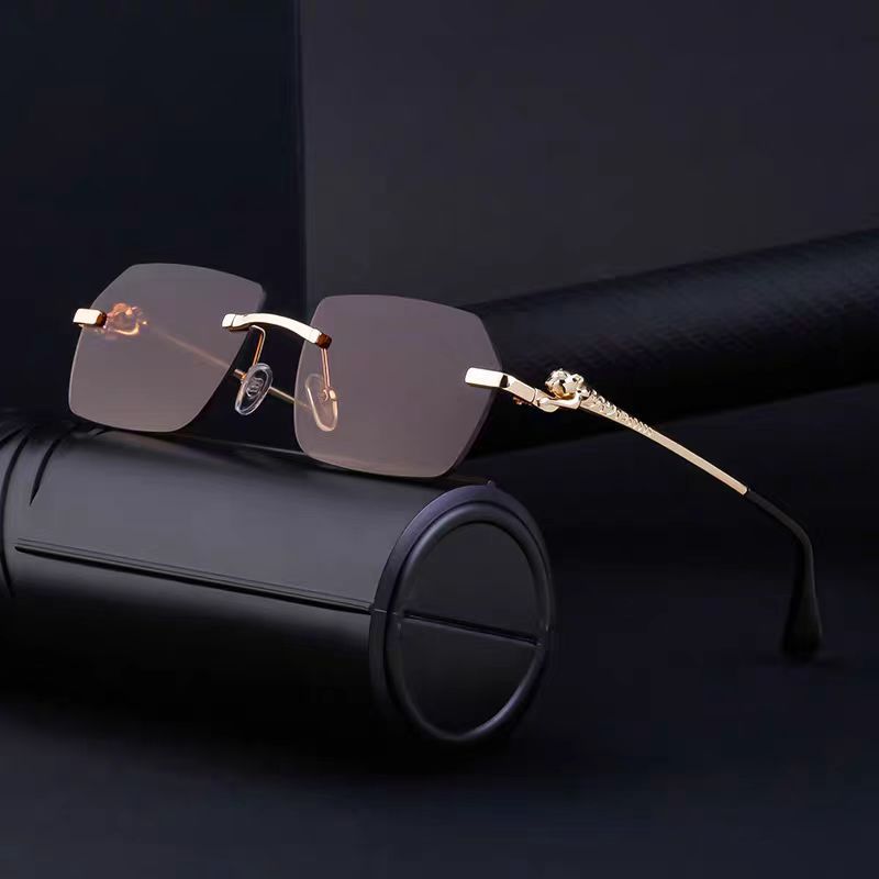 Gold Frame Cheetah Rimless Sunglasses – INS Hip-Hop Style