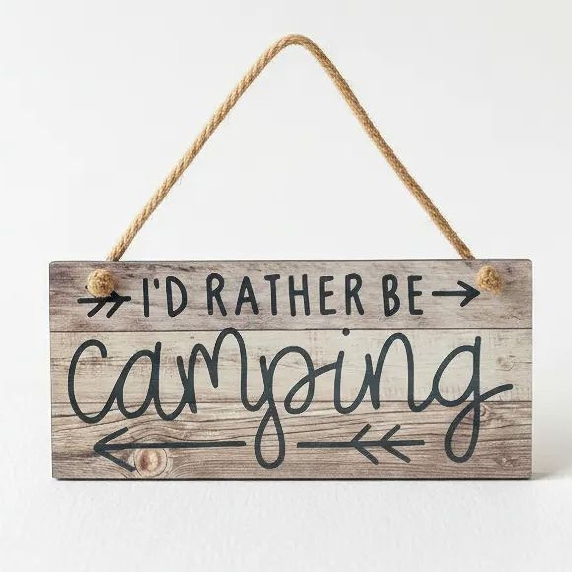 Rustic Camping Sign - I'd Rather Be Camping Wall Art | Wooden Cabin Decor