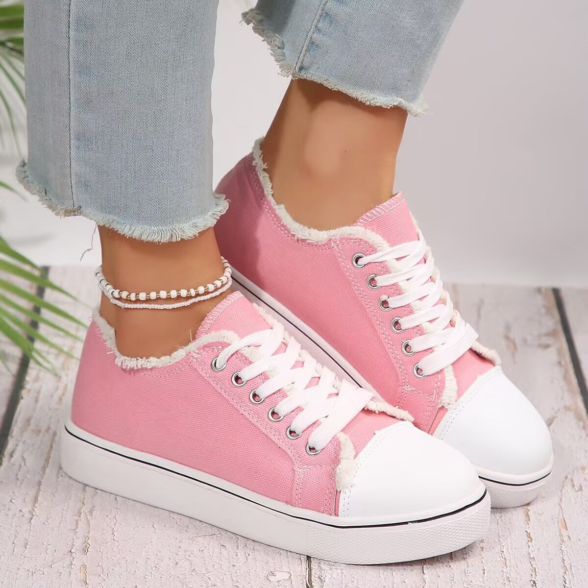 Women's Lace-Up Canvas Sneakers – Lightweight Flat Low-Top