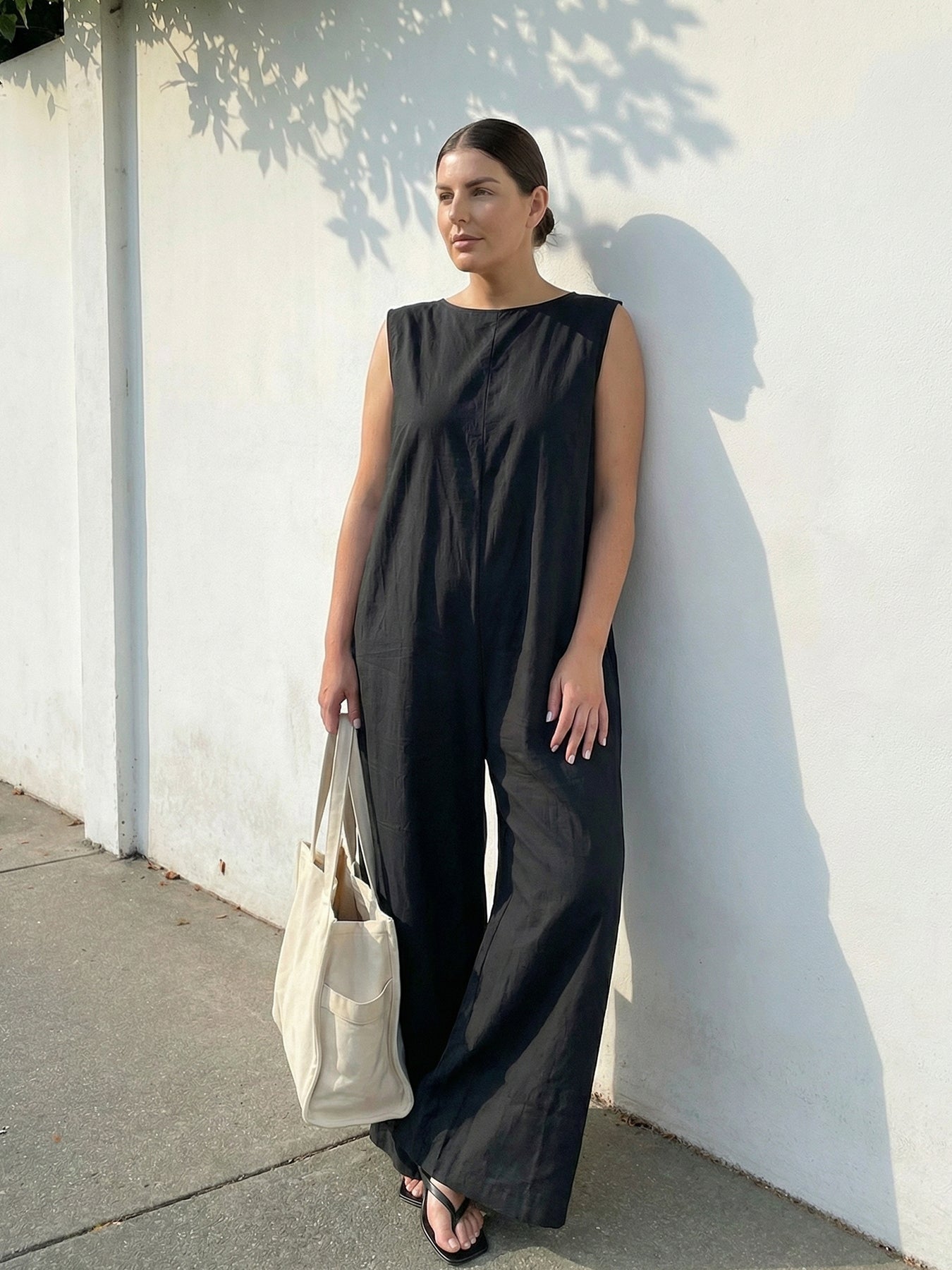 Women's Wide-Leg Jumpsuit | Loose Solid Color Casual One-Piece in Black | S–XXL