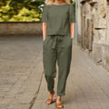 Wide-Leg Pants Two-Piece Set – Solid Color Casual Lounge Suit
