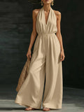 Women’s V-Neck Halter Neck Wide-Leg Jumpsuit