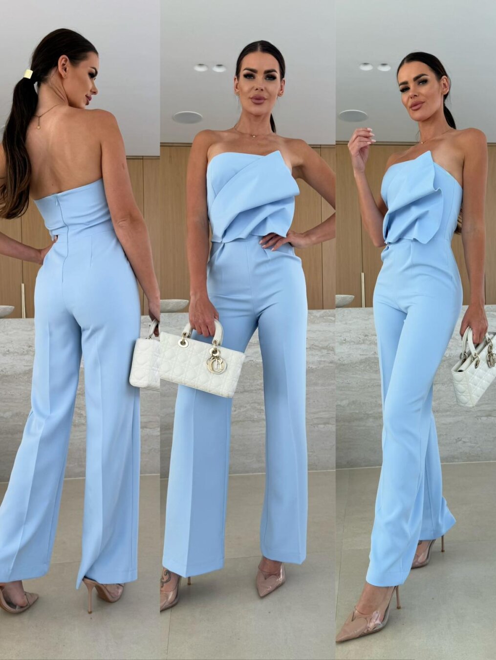 Candy-Colored Bodycon Halterneck Backless High-Waist Wide-Leg Jumpsuit