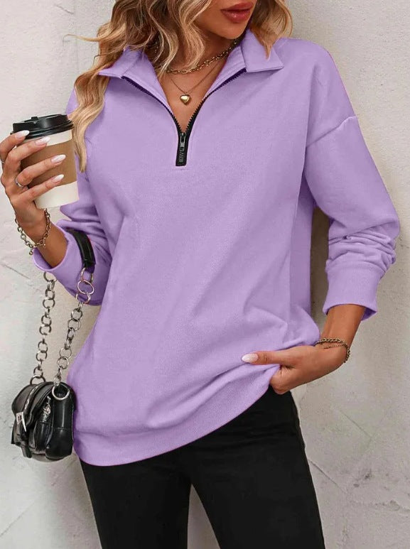 Women's Zipper Turtleneck Pullover Sweatshirt – Loose Long Sleeve