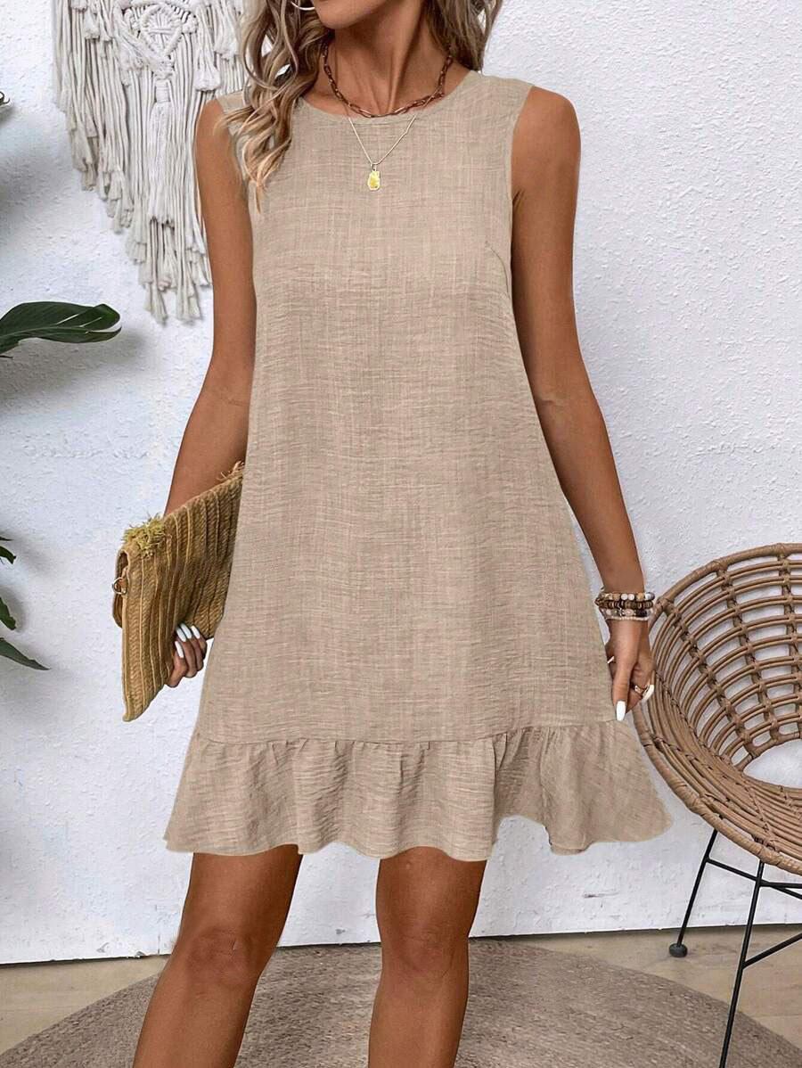 Women's Ruffle Lace-Up Mini Dress – Short Sleeve Loose Beach Dress
