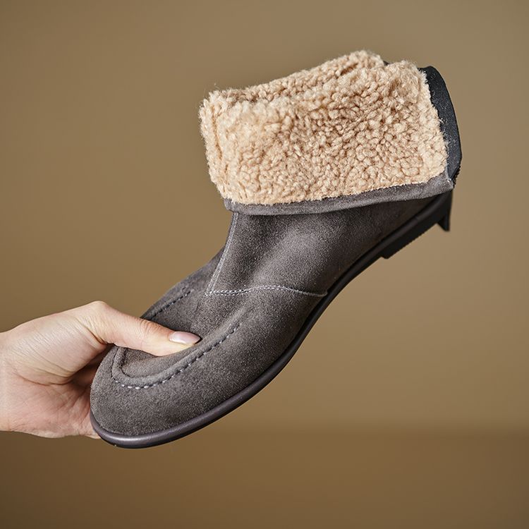 Women’s Fleece-Lined Ankle Boots – Round Toe Low Heel Winter Boots
