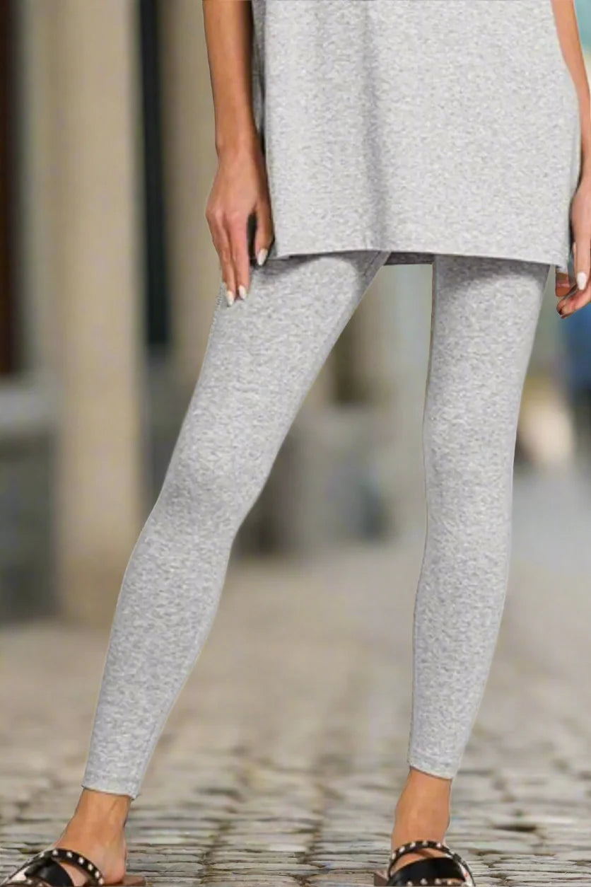 Zenana Cotton Round Neck Top & Legging Set