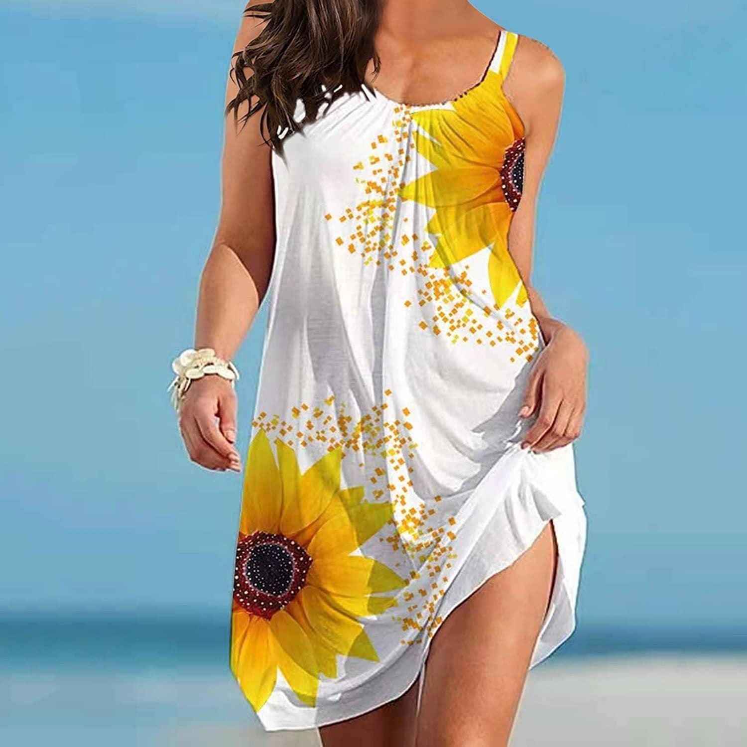 🌻 Plus Size Sunflower Print Sleeveless Wrap Dress