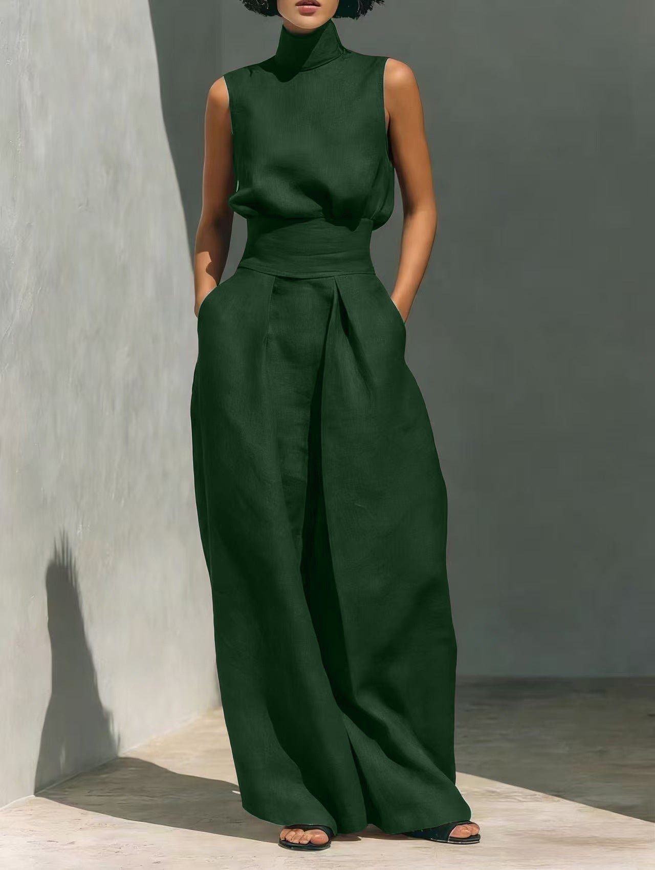 Women’s Two-Piece Set – Sleeveless Top & Wide-Leg Pants