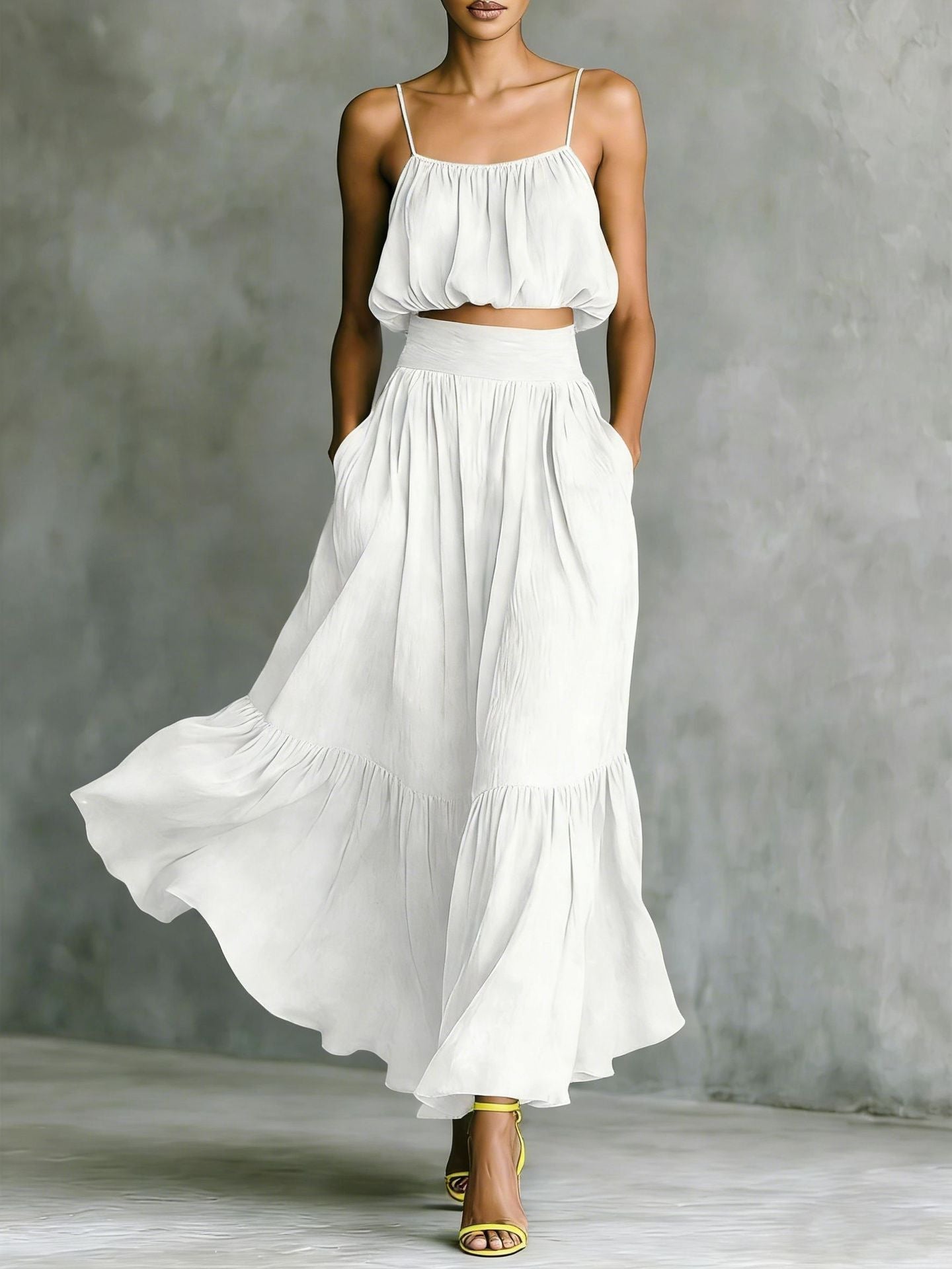 Women’s Two-Piece Flared Skirt Set – High-Waist Elegant Outfit
