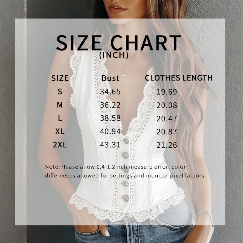 Lace Trim Button-Down Crop Tank Vest Women