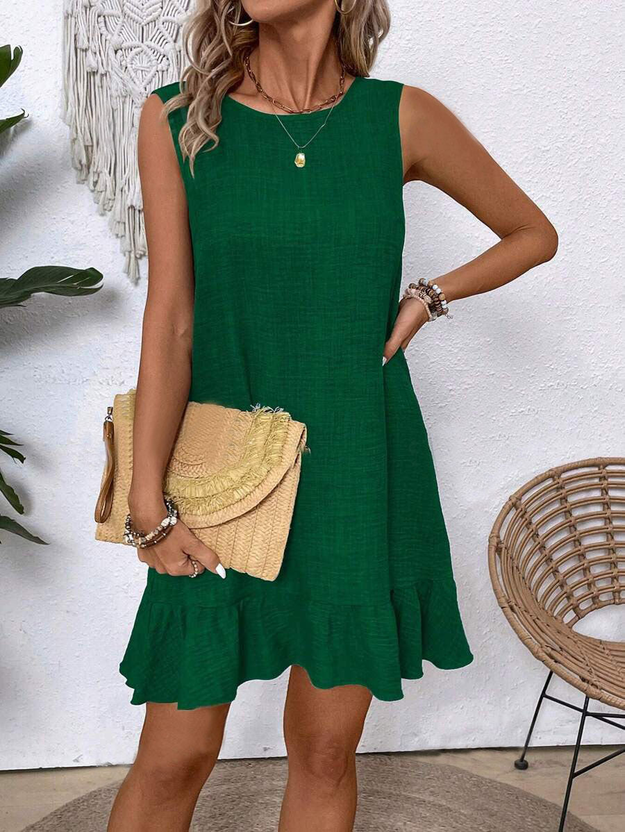 Women's Ruffle Lace-Up Mini Dress – Short Sleeve Loose Beach Dress