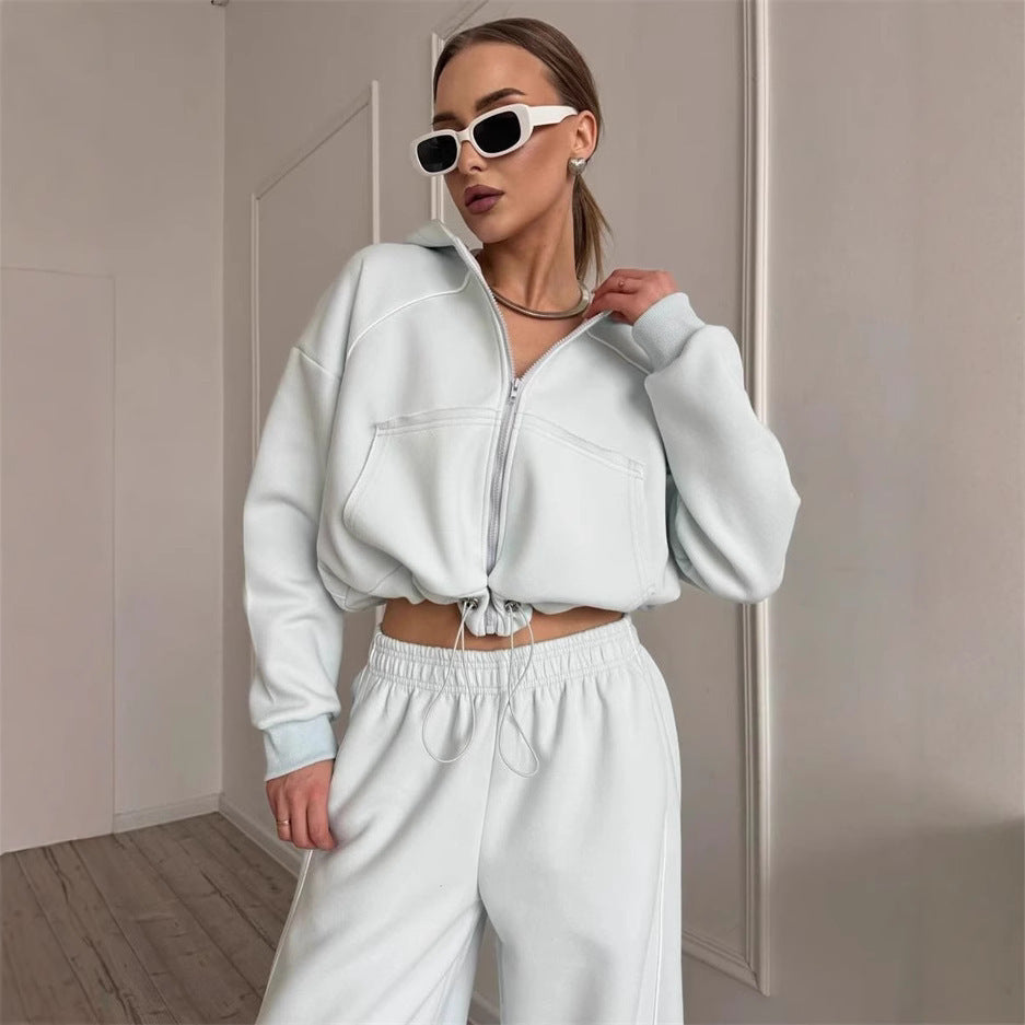Women’s Sportswear Set Solid Color Cardigan Set