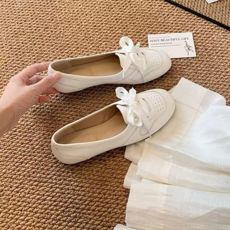 Women's Vintage Lace-Up Flat Ballet Loafers – Comfort Casual Flats