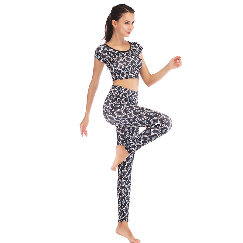Printed navel short-sleeved quick-drying dance dress