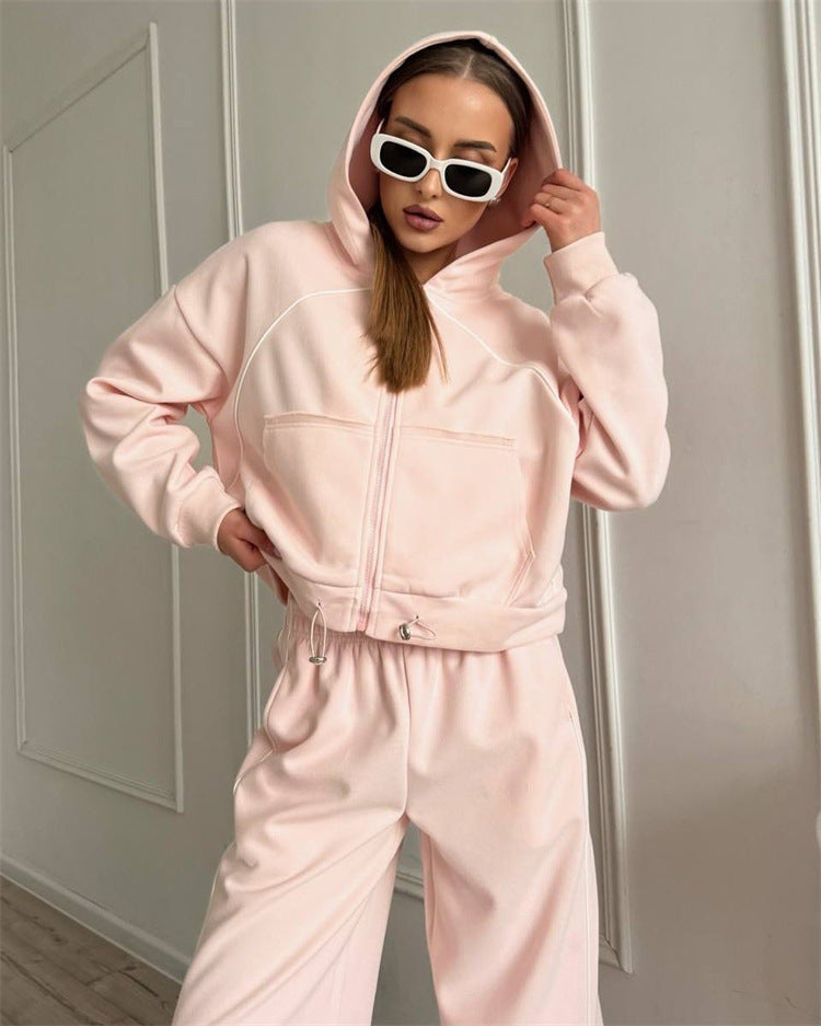 Women’s Sportswear Set Solid Color Cardigan Set
