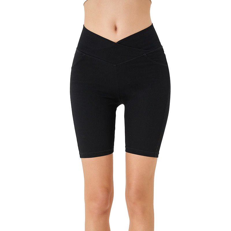 High-Waist Stretchy Denim Shorts with Pockets – Slimming Casual Fitness Shorts