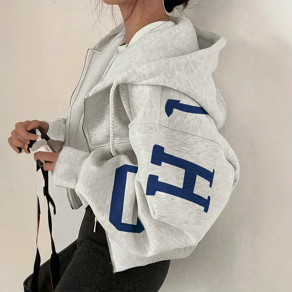 Women’s Zip-Up Printed Sweatshirt – Long Sleeve Casual Jacket