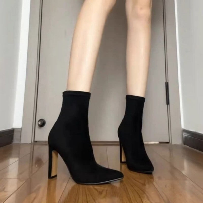Women's Stretch Fabric Sock Ankle Boots – High Heel Slip-On