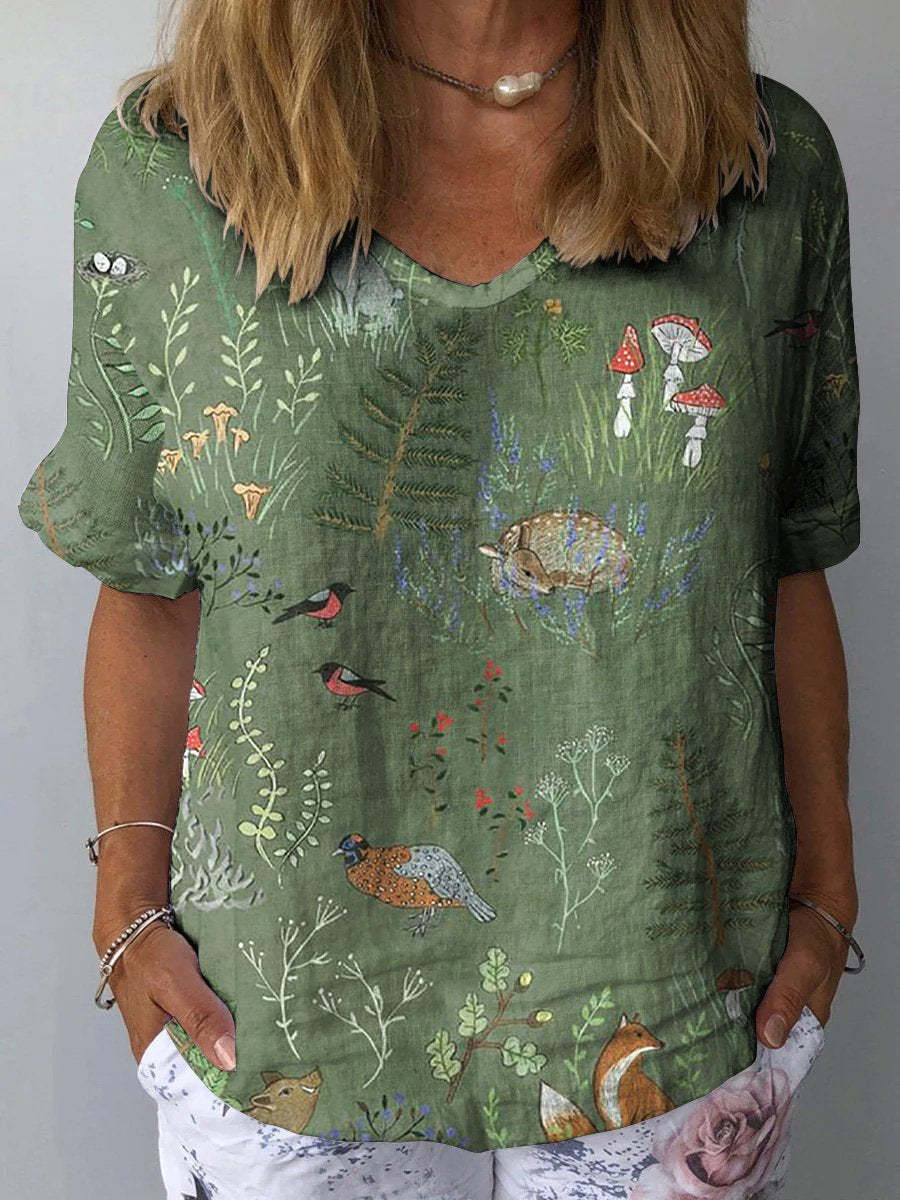 Artistic Retro Digital Print Pullover Top – Women’s Chinese Style