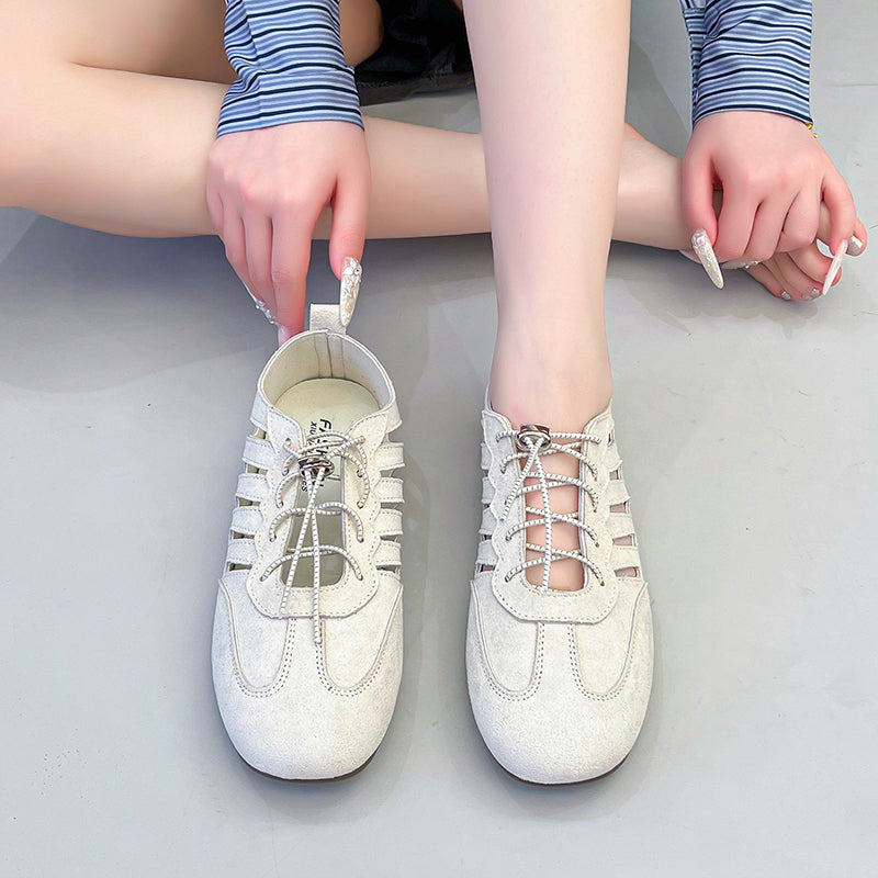 Women's French Hollow Mary Jane Flats – Lace-Up Hidden Platform