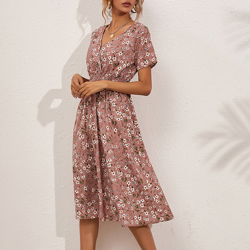 V-Neck Floral Print A-Line Satin Maxi Dress | 8 Colors