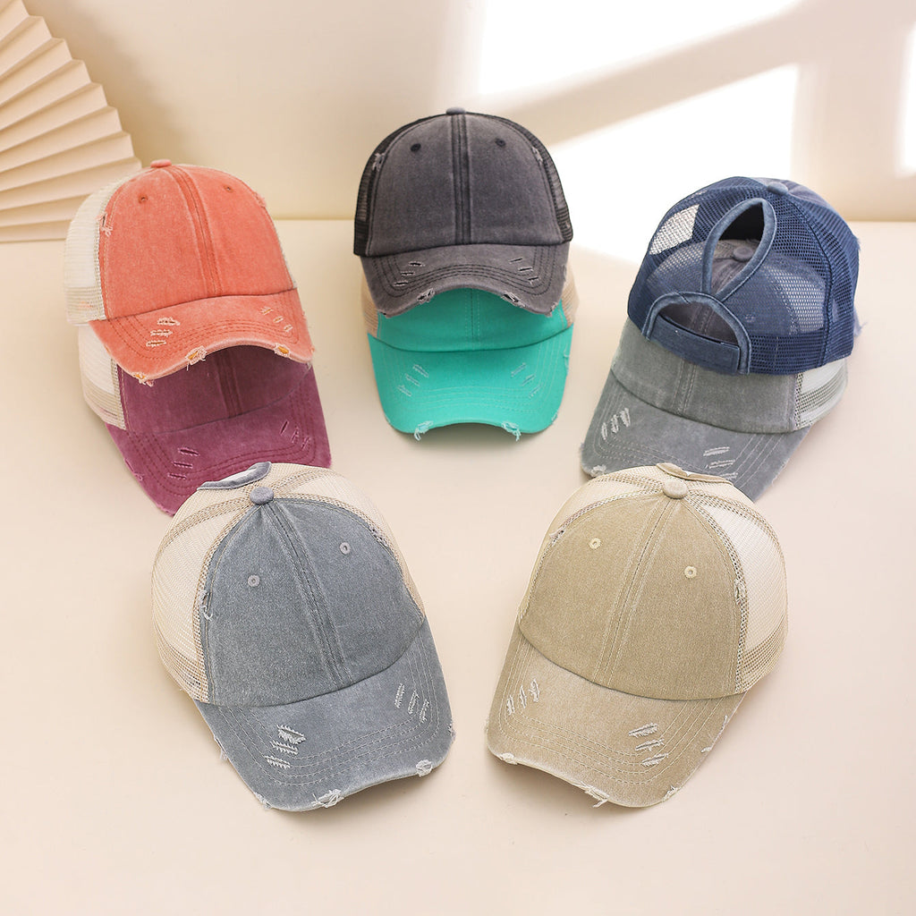 Distressed Washed Mesh Baseball Cap – Frayed Unisex Hat for Outdoor & Daily Wear