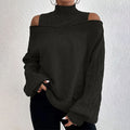 Women’s Elegant Off-Shoulder Turtleneck Sweater — Long Sleeve Knit Top