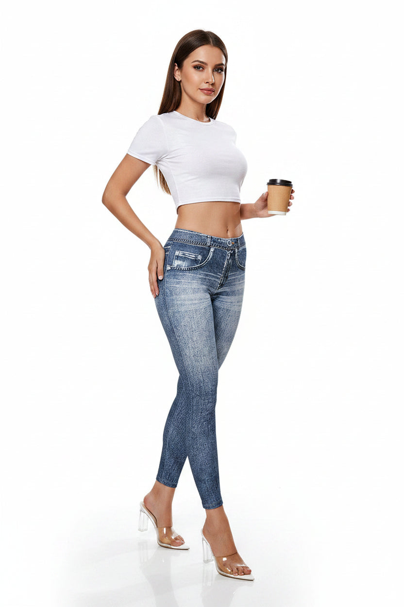 Retro Denim-Look Butt-Lifting Yoga Leggings – High-Elastic Fitness Pants