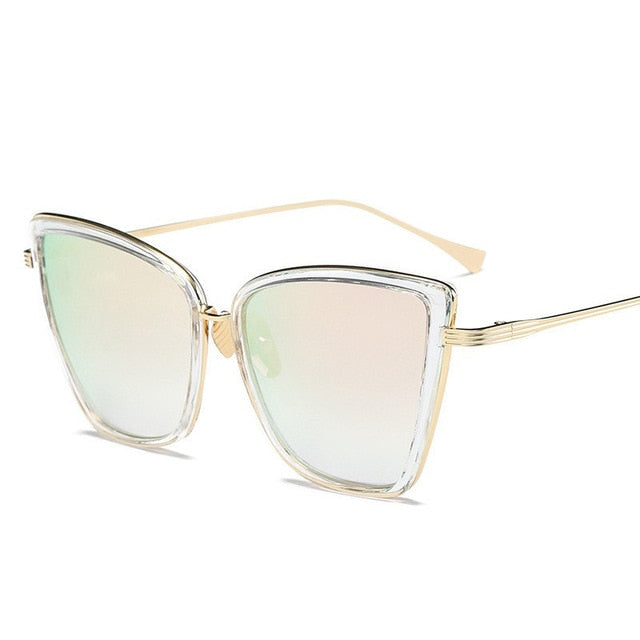 Big Cat Eye Sunglasses Women Black Mirror Sun Glasses