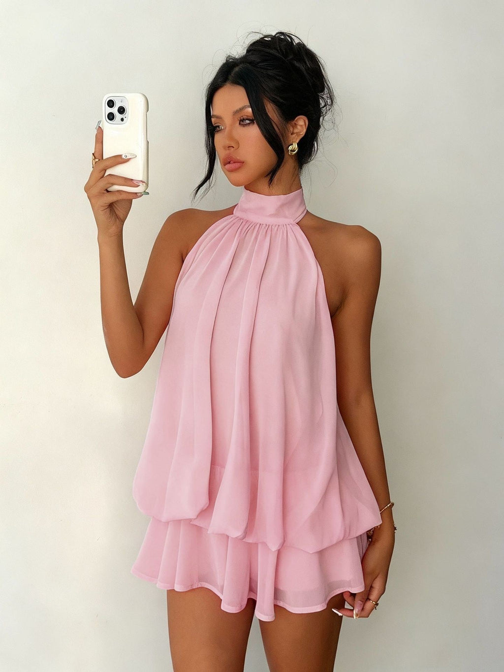 Women's Backless Halter Neck High-Waist Mini Dress with Puffy Skirt