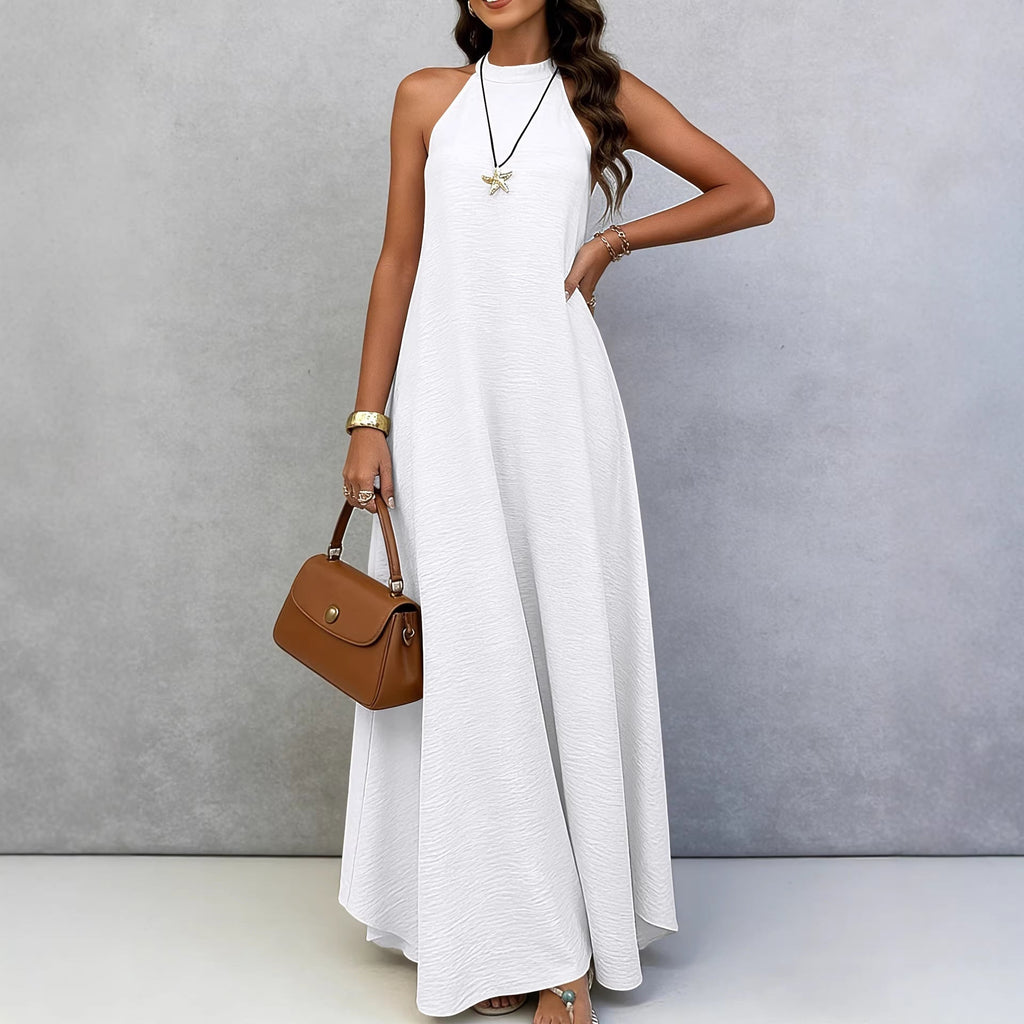 Women's Ice Silk Crinkle Sleeveless Swing Maxi Dress