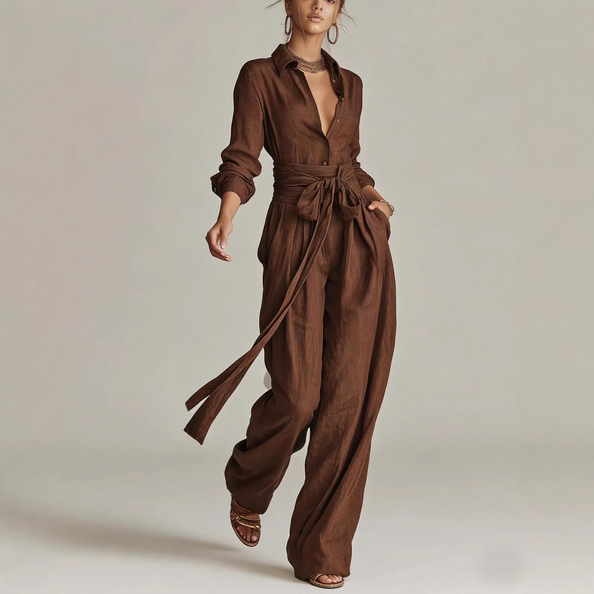 Solid Color Fashion Casual Pants Set for Women
